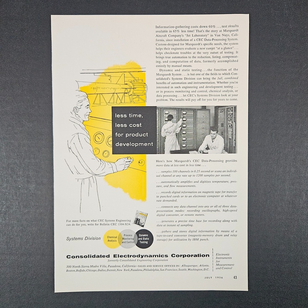 1956 Consolidated Electrodynamics Electronic Instruments Vintage Print Ad Shop